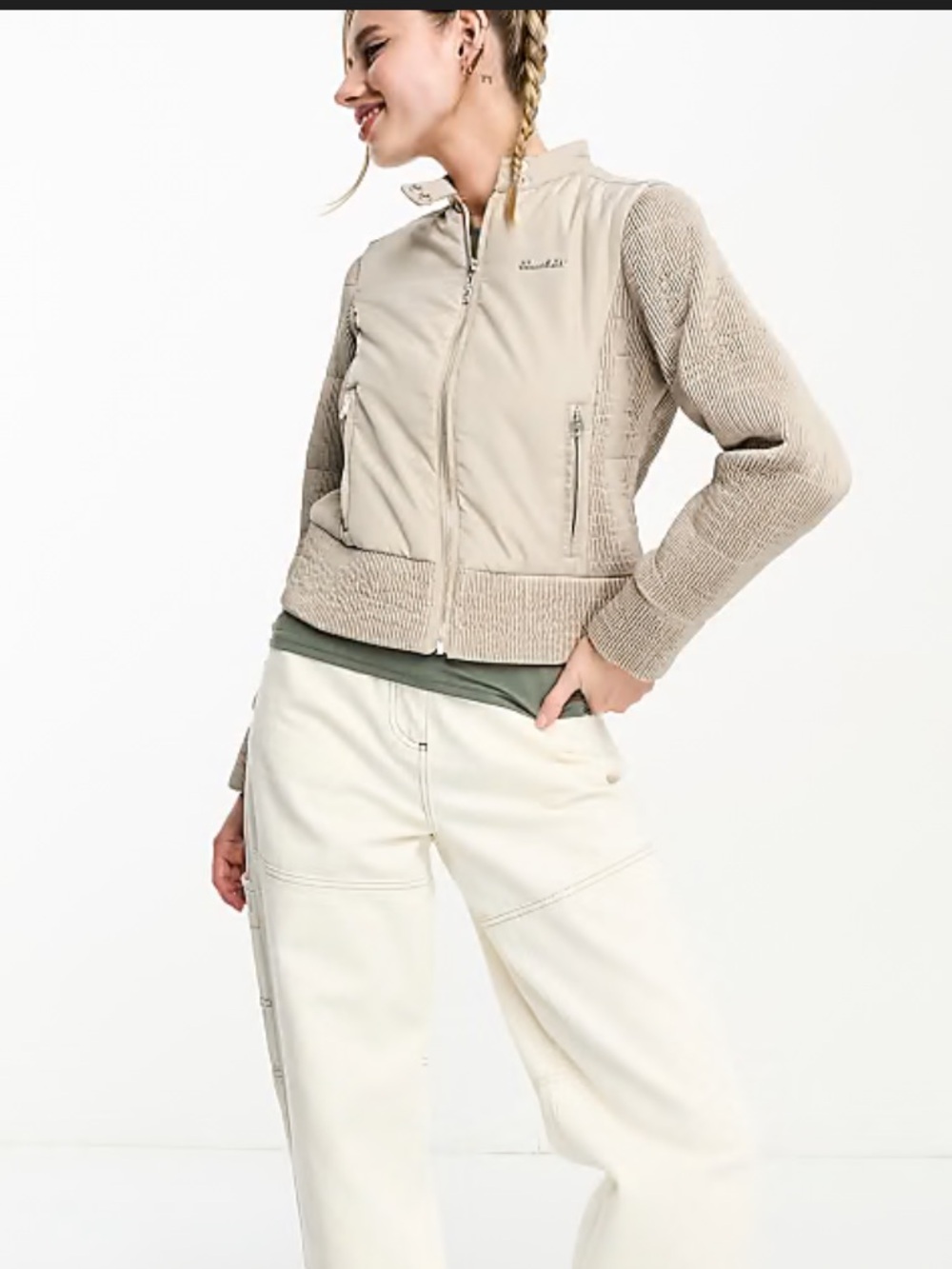 Women's Beige Flare Jacket with Knit Sleeves taupe